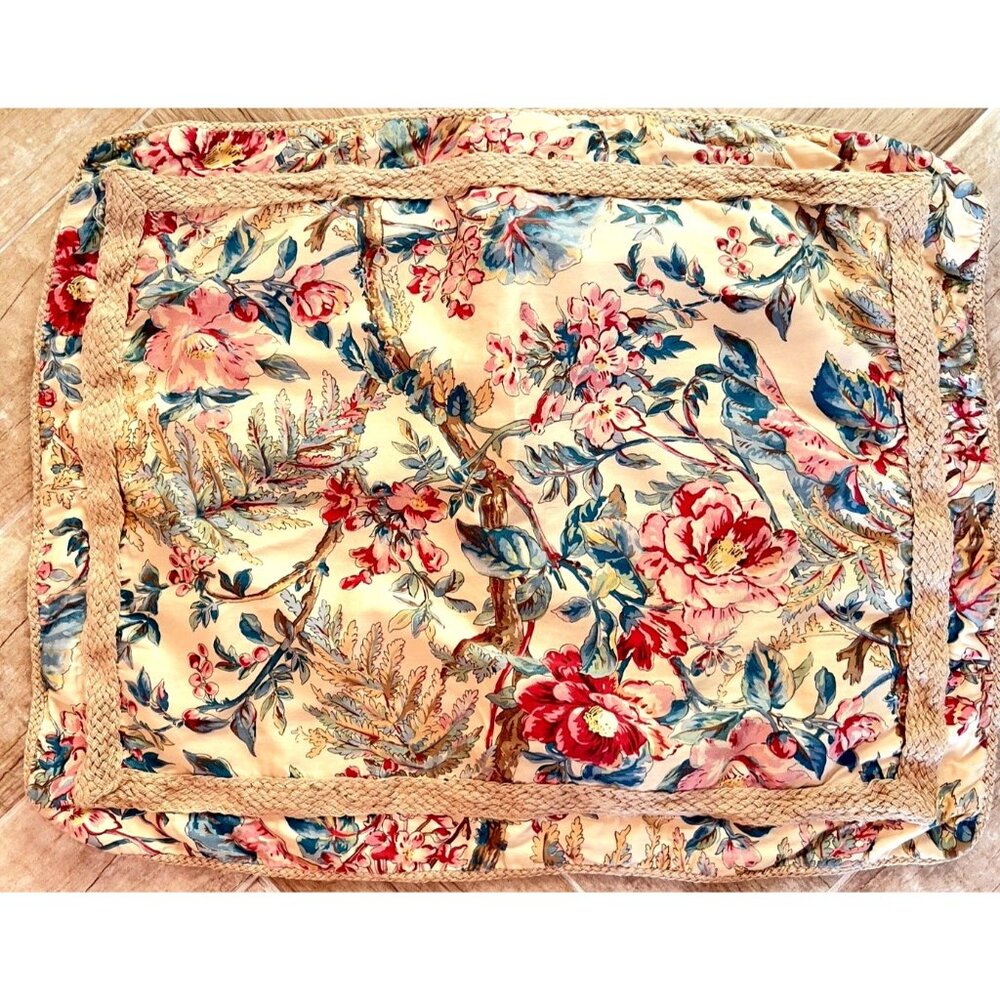 RALPH LAUREN TANGIER Standard Pillow Sham Floral 100% Cotton Jute Trim Bedding